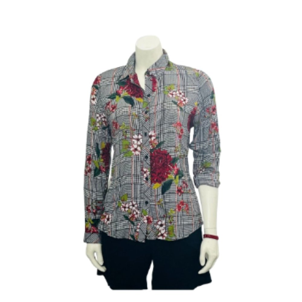 048. NEW!! Women's Floral Print Button Front Blouse